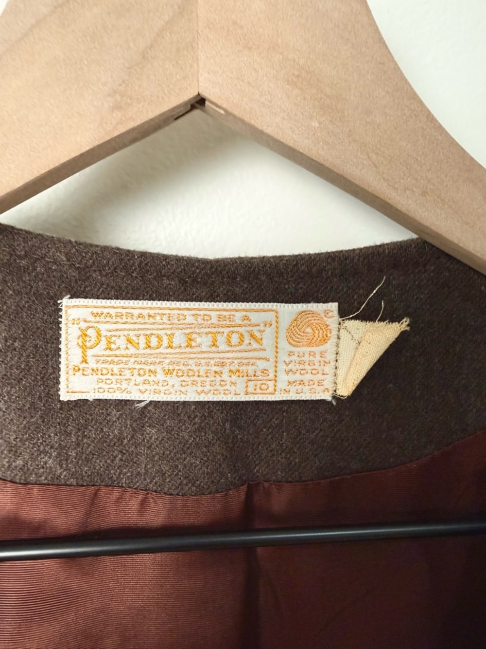 Vintage Pendleton 100% Virgin Wool Waistcoat Vest Tie-Waist Brown 70s 80s Sz 10 - Picture 2 of 6